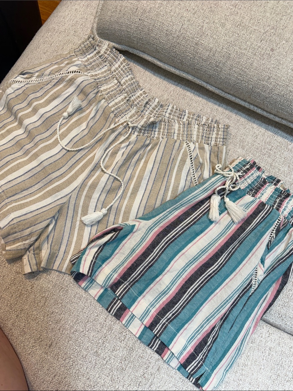 Briggs New York Teal, Pink & Cream Striped Drawstring Shorts Duo